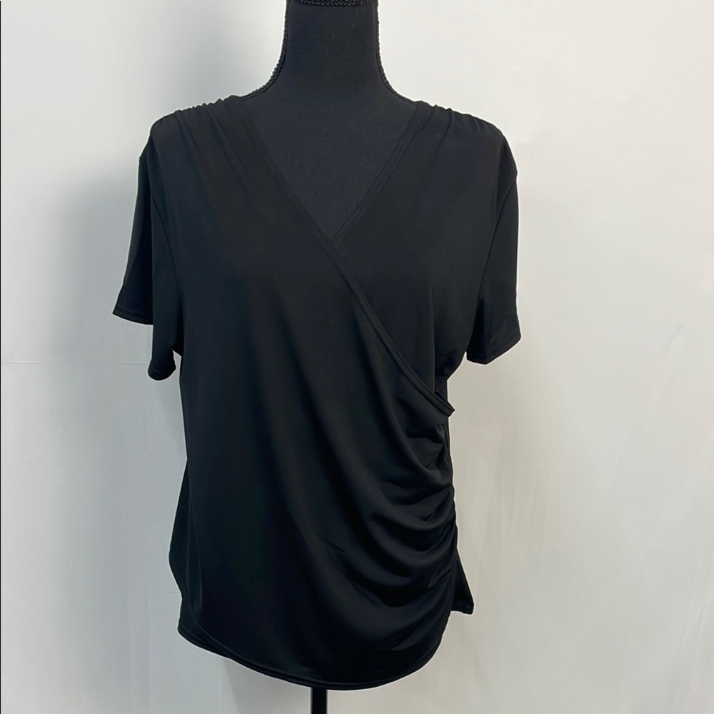 Scott Taylor Wrap Style Elegant Black Women's Top, Liquid Knit, Size XL